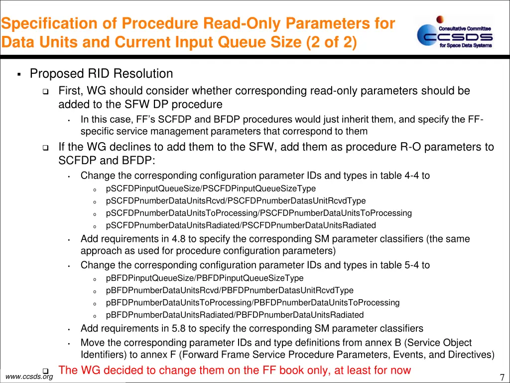 specification of procedure read only parameters 1