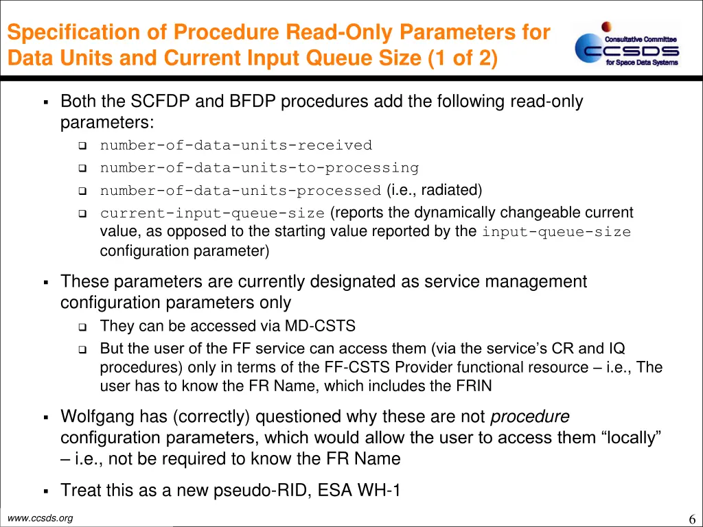 specification of procedure read only parameters