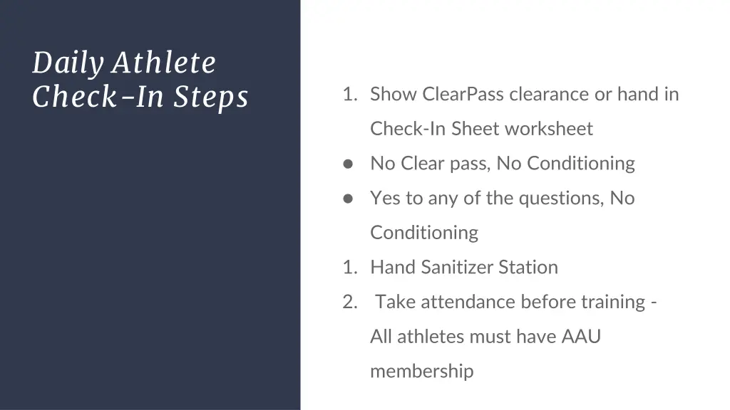 daily athlete check in steps