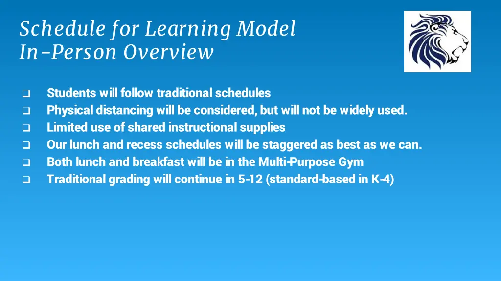 schedule for learning model in person overview