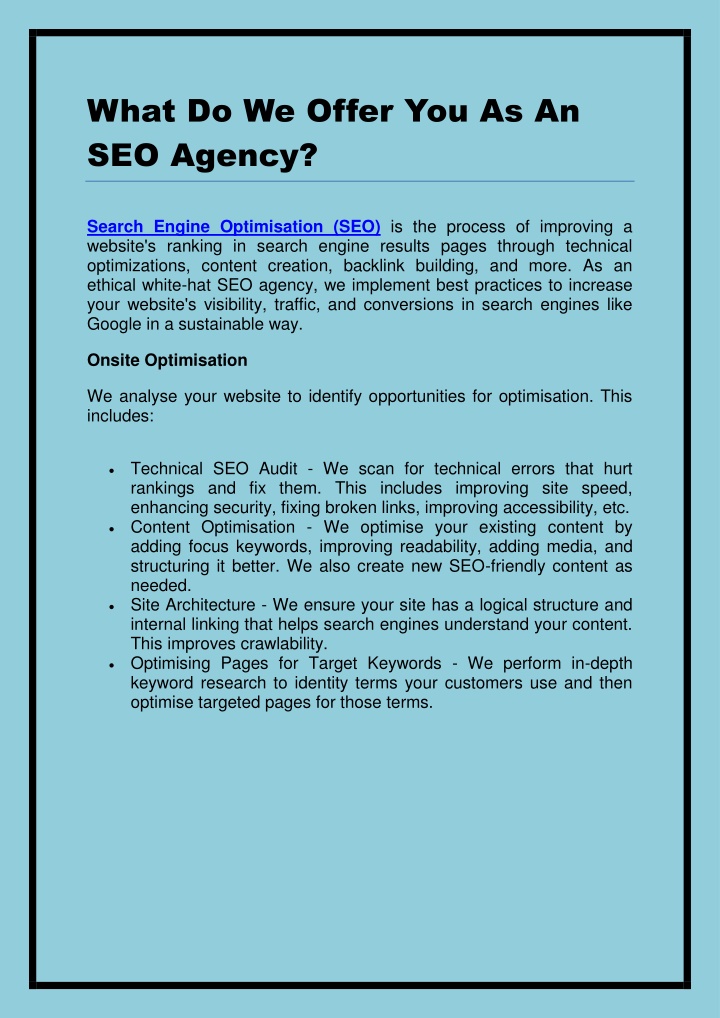 what do we offer you as an seo agency