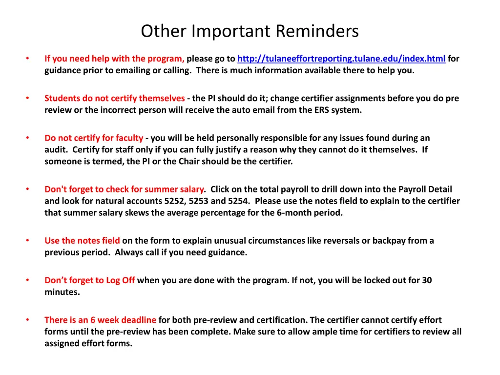 other important reminders