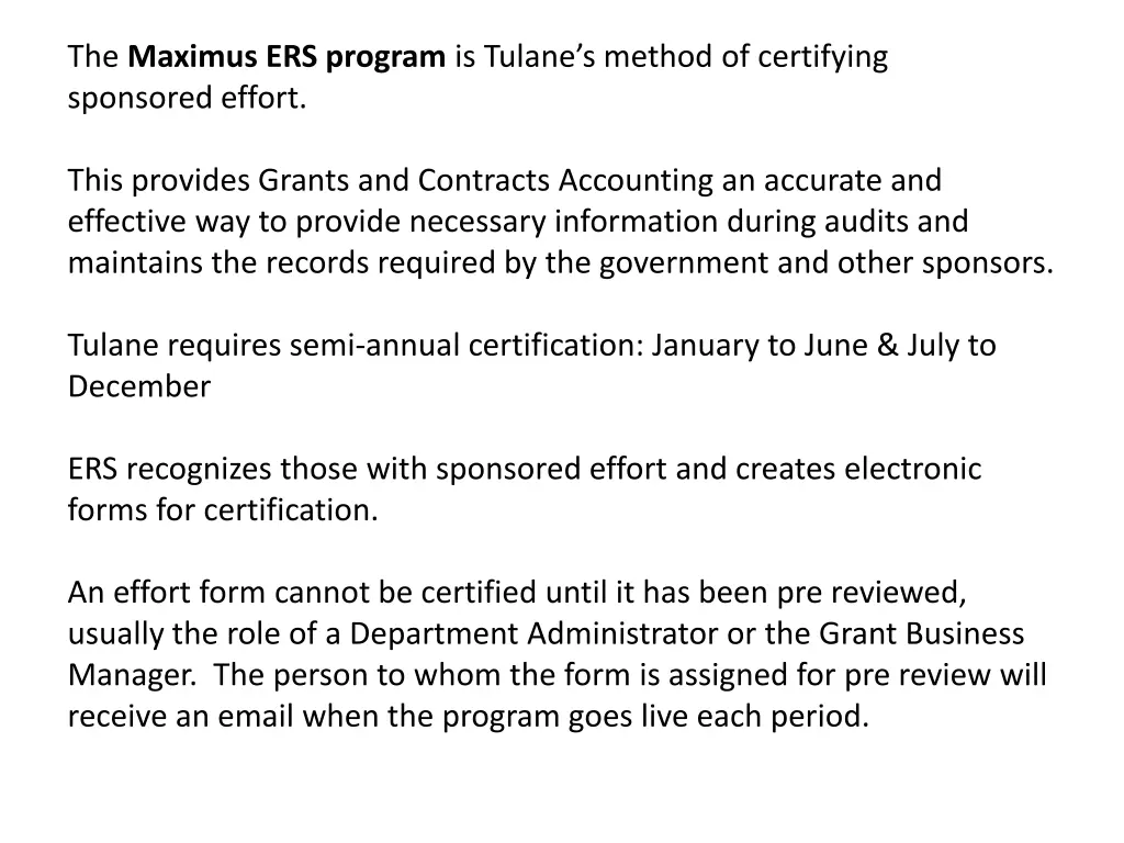 the maximus ers program is tulane s method