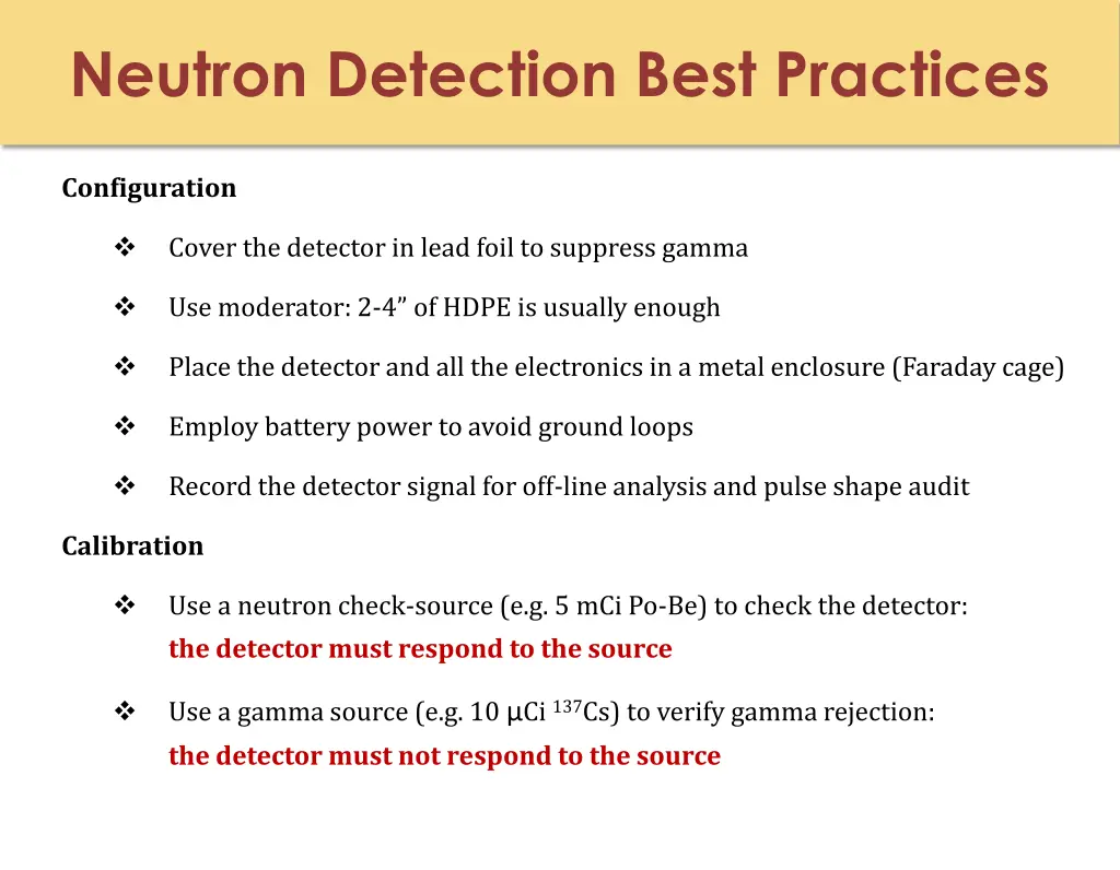 neutron detection best practices