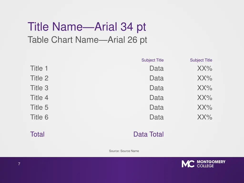 title name arial 34 pt table chart name arial