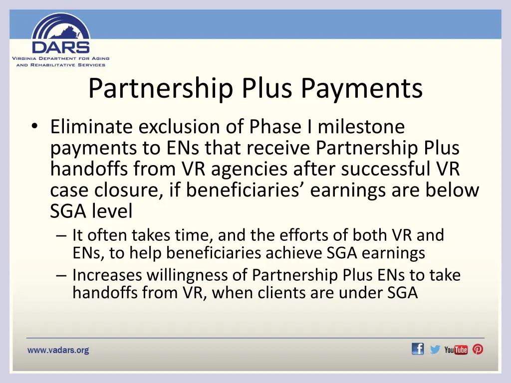 partnership plus payments eliminate exclusion