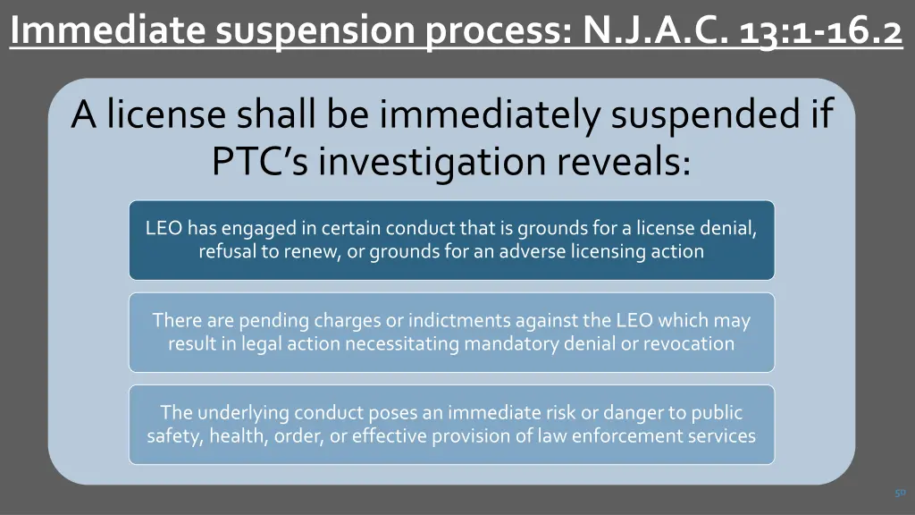 immediate suspension process n j a c 13 1 16 2