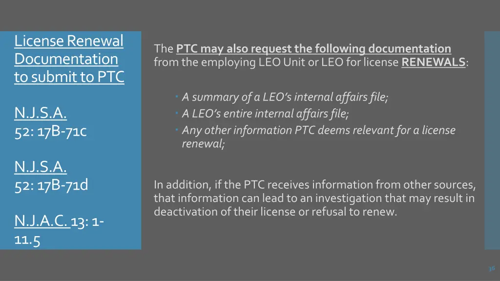 license renewal documentation to submit to ptc 1