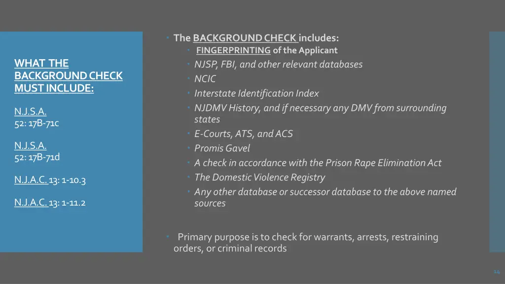 the background check includes fingerprinting