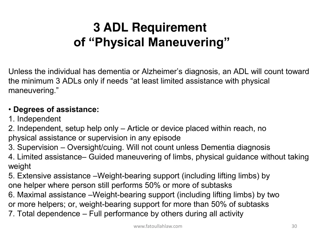 3 adl requirement of physical maneuvering