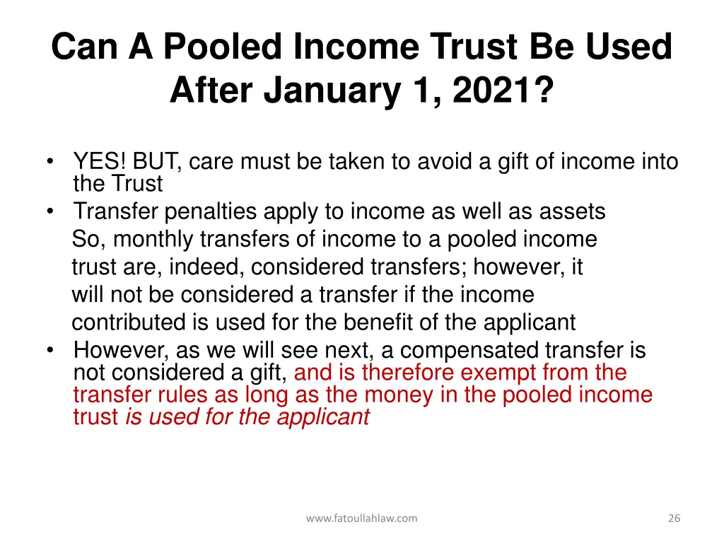 can a pooled income trust be used after january