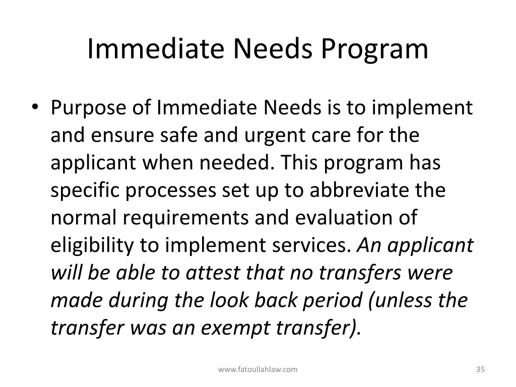 immediate needs program