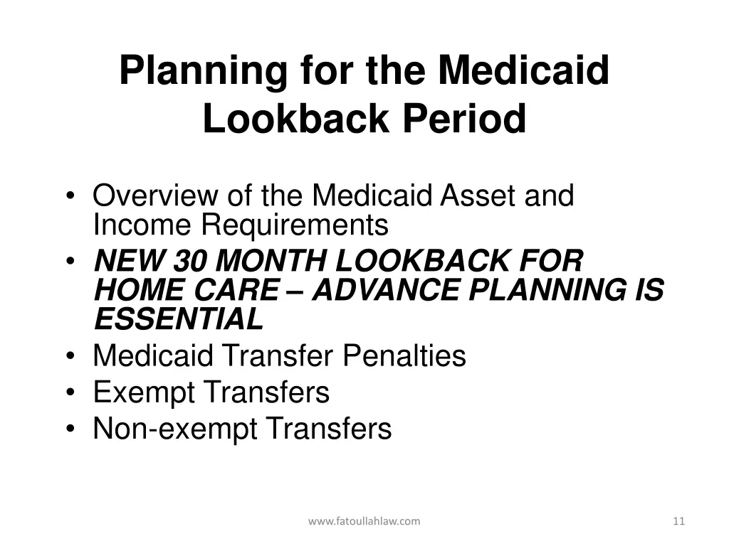 planning for the medicaid lookback period