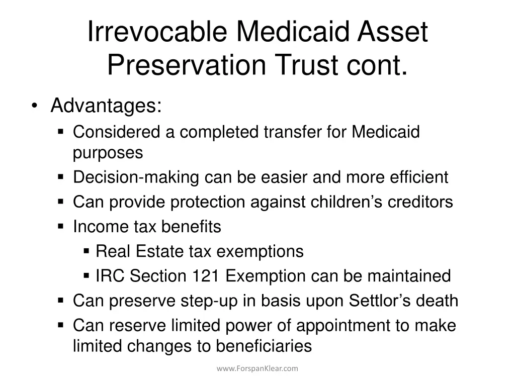 irrevocable medicaid asset preservation trust cont