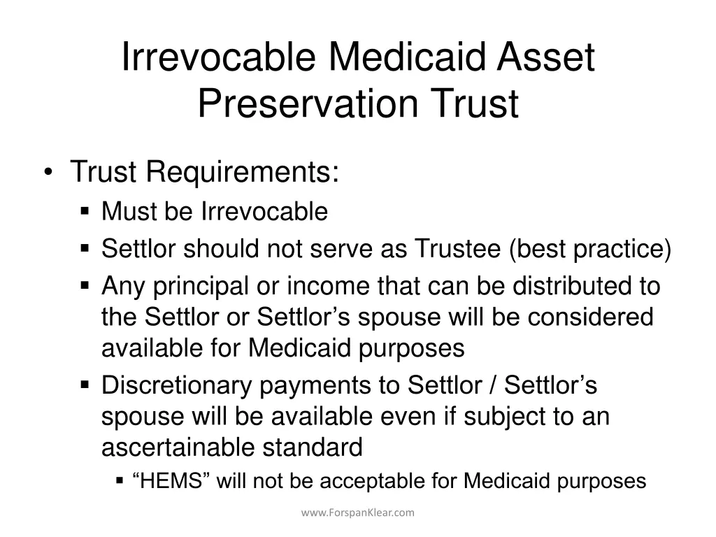 irrevocable medicaid asset preservation trust