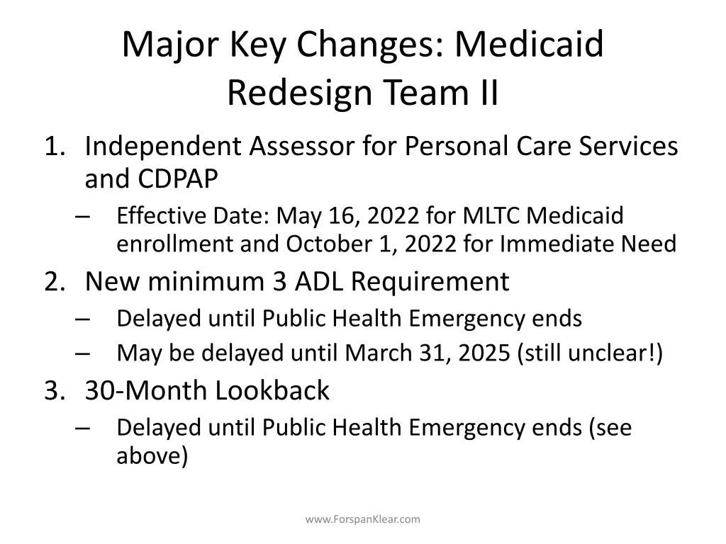 major key changes medicaid redesign team ii