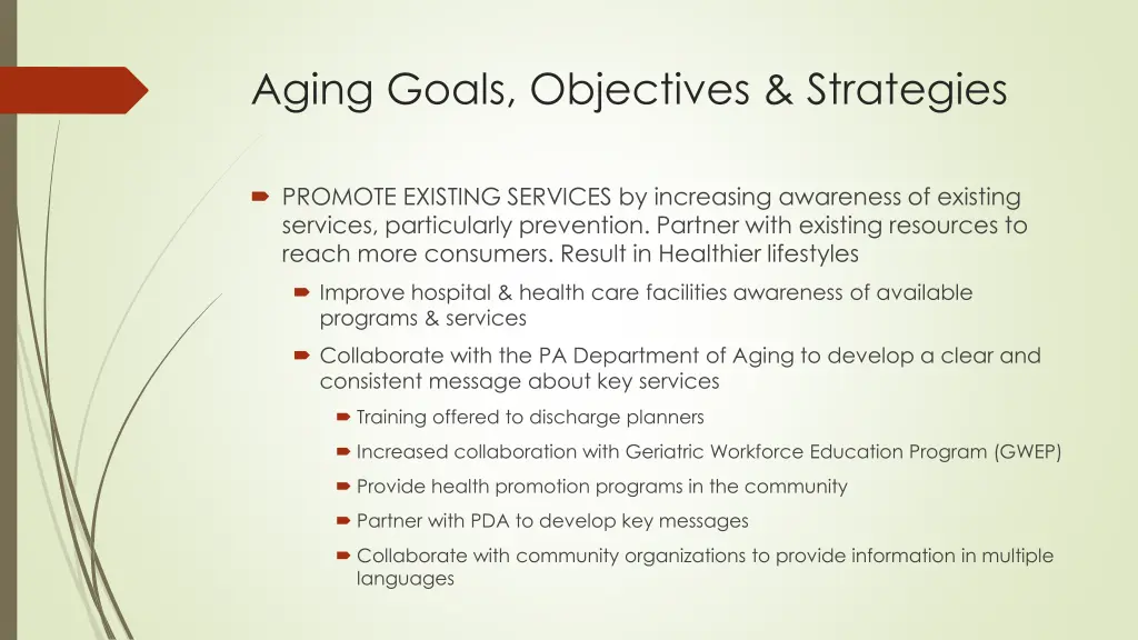 aging goals objectives strategies