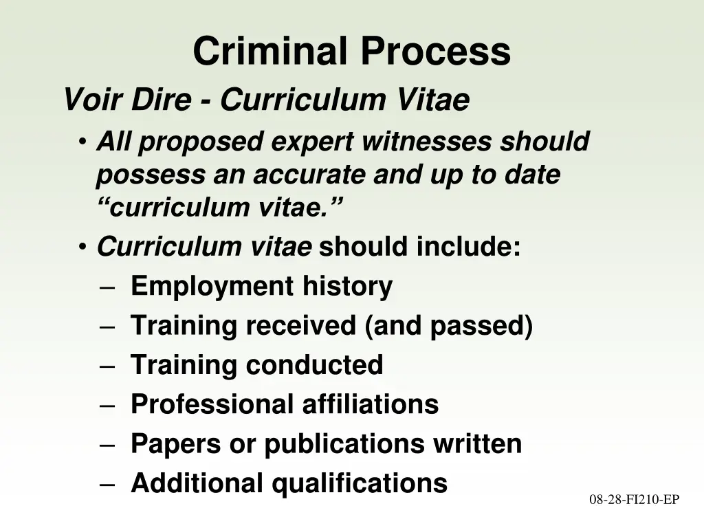 criminal process voir dire curriculum vitae