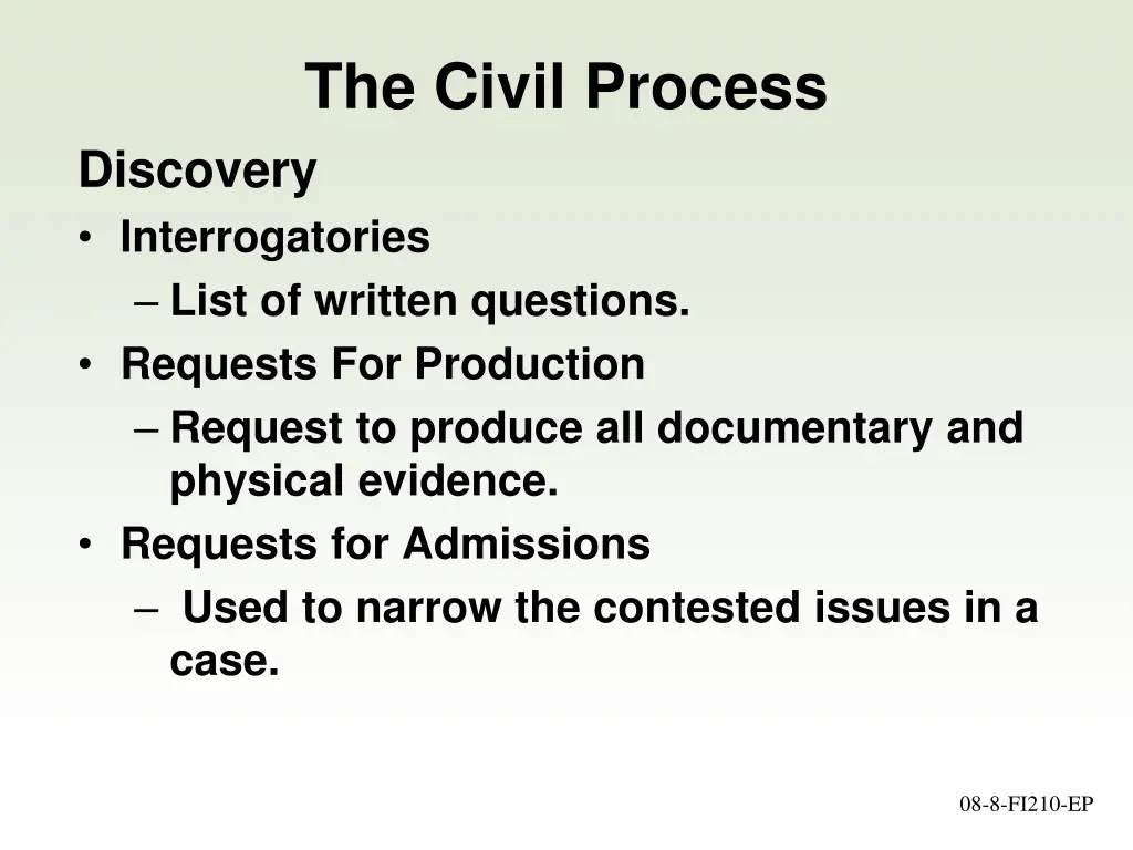 the civil process discovery interrogatories list