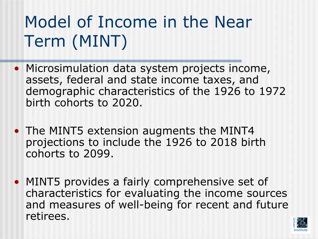 model of income in the near term mint