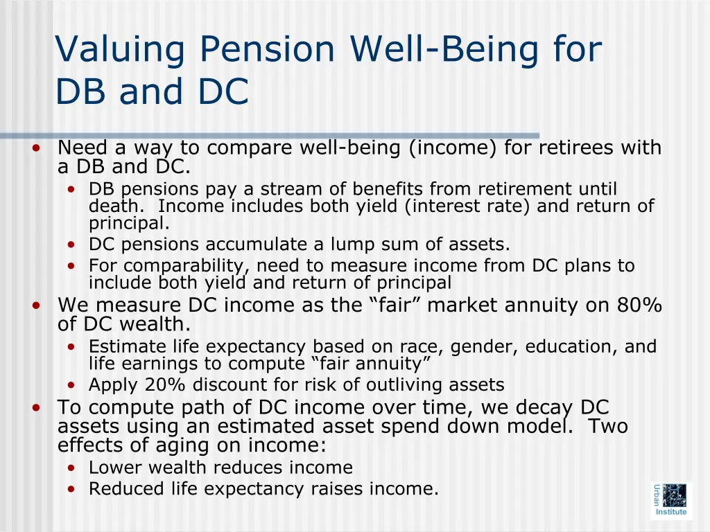 valuing pension well being for db and dc