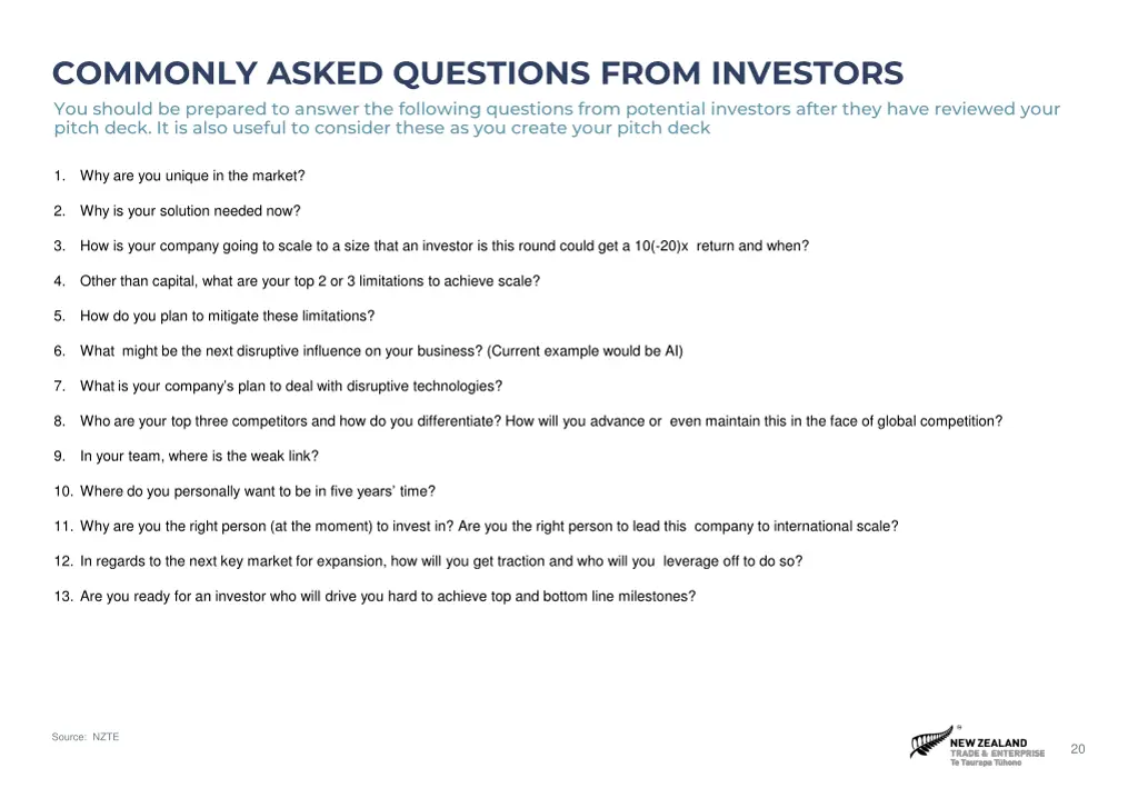 commonly asked questions from investors