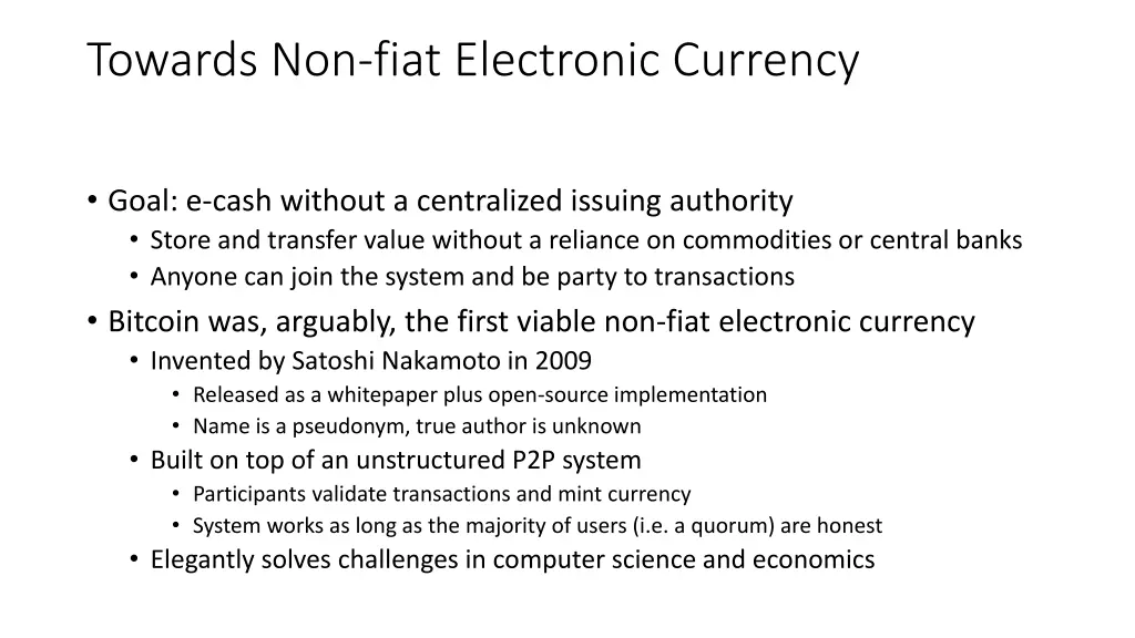 towards non fiat electronic currency