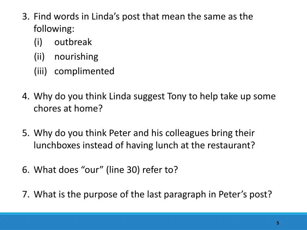 3 find words in linda s post that mean the same