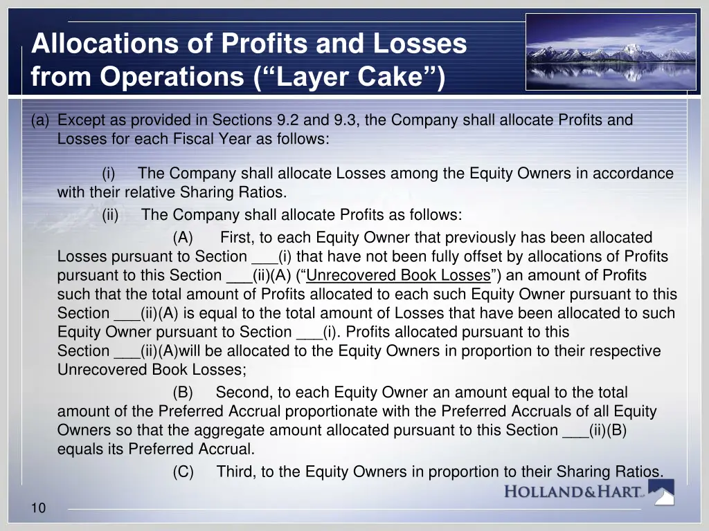 allocations of profits and losses from operations