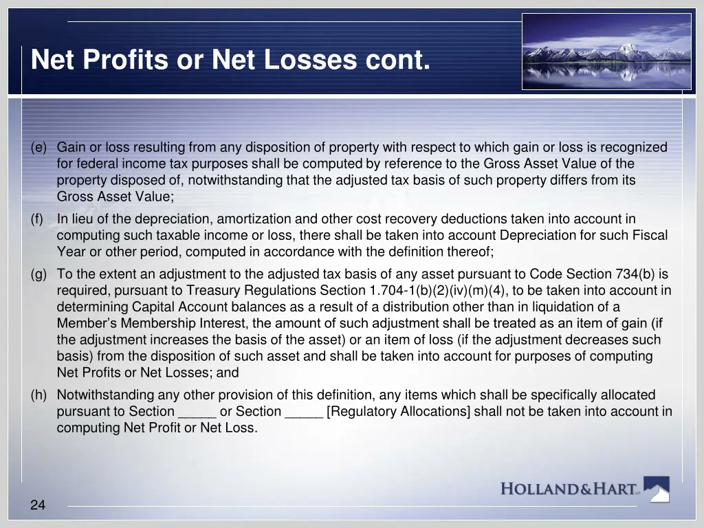 net profits or net losses cont