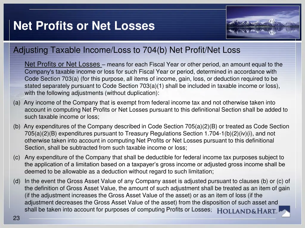 net profits or net losses