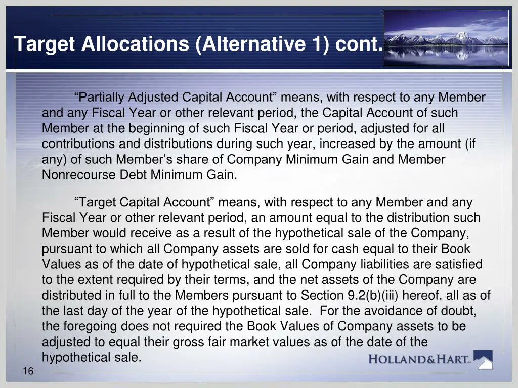 target allocations alternative 1 cont