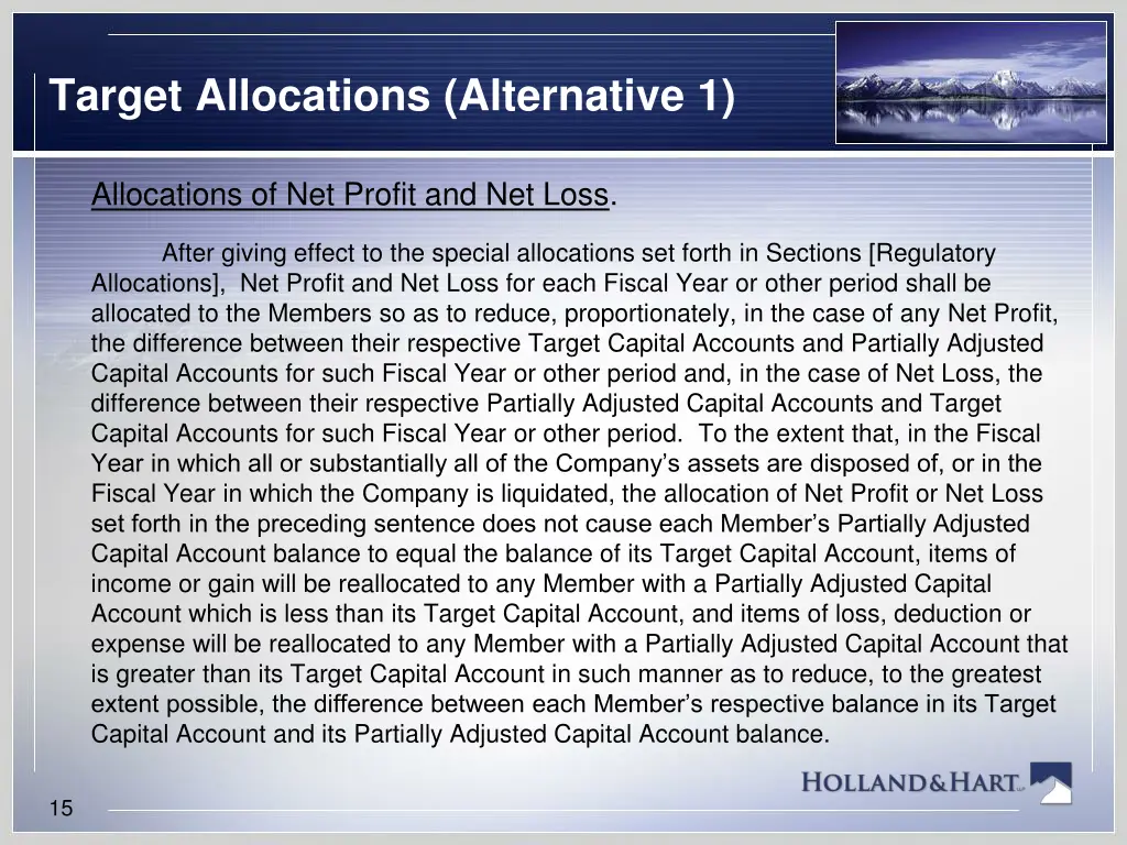 target allocations alternative 1