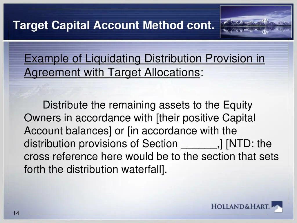 target capital account method cont 2