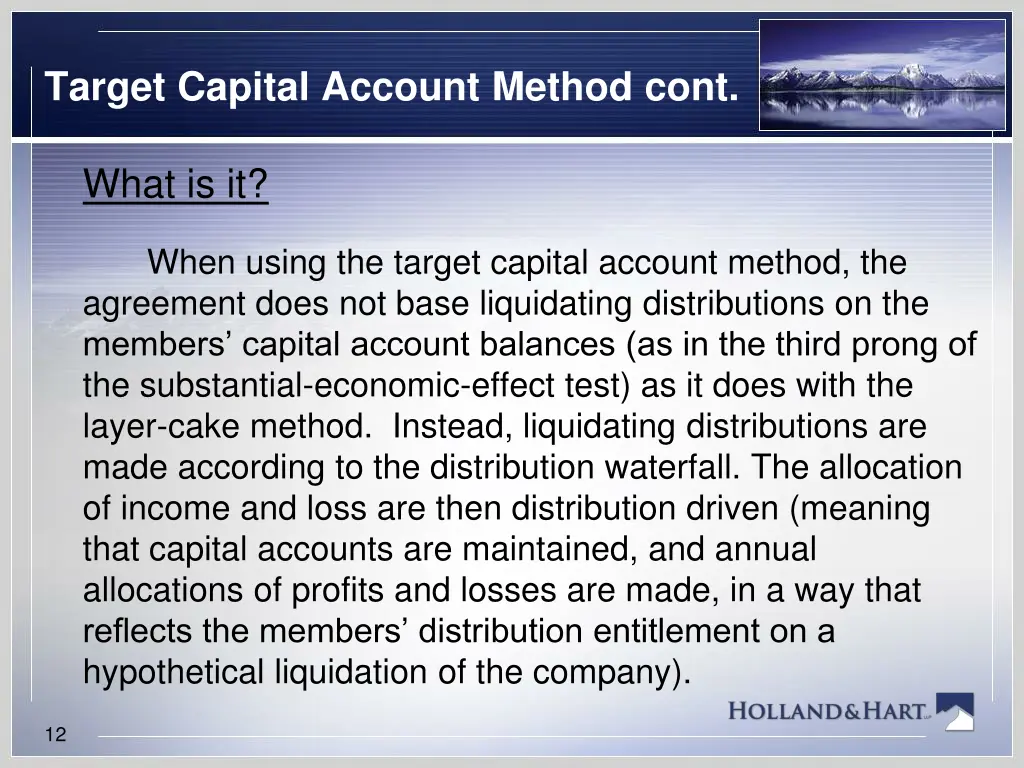 target capital account method cont