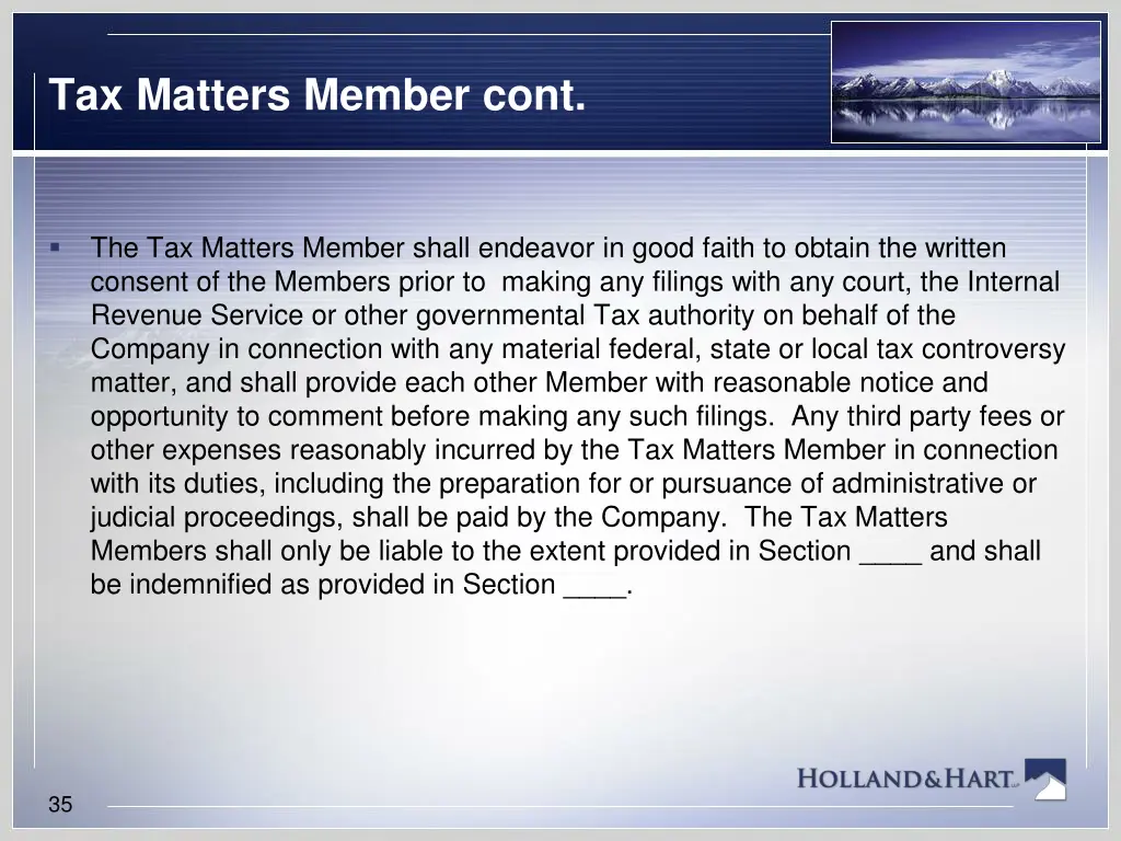 tax matters member cont