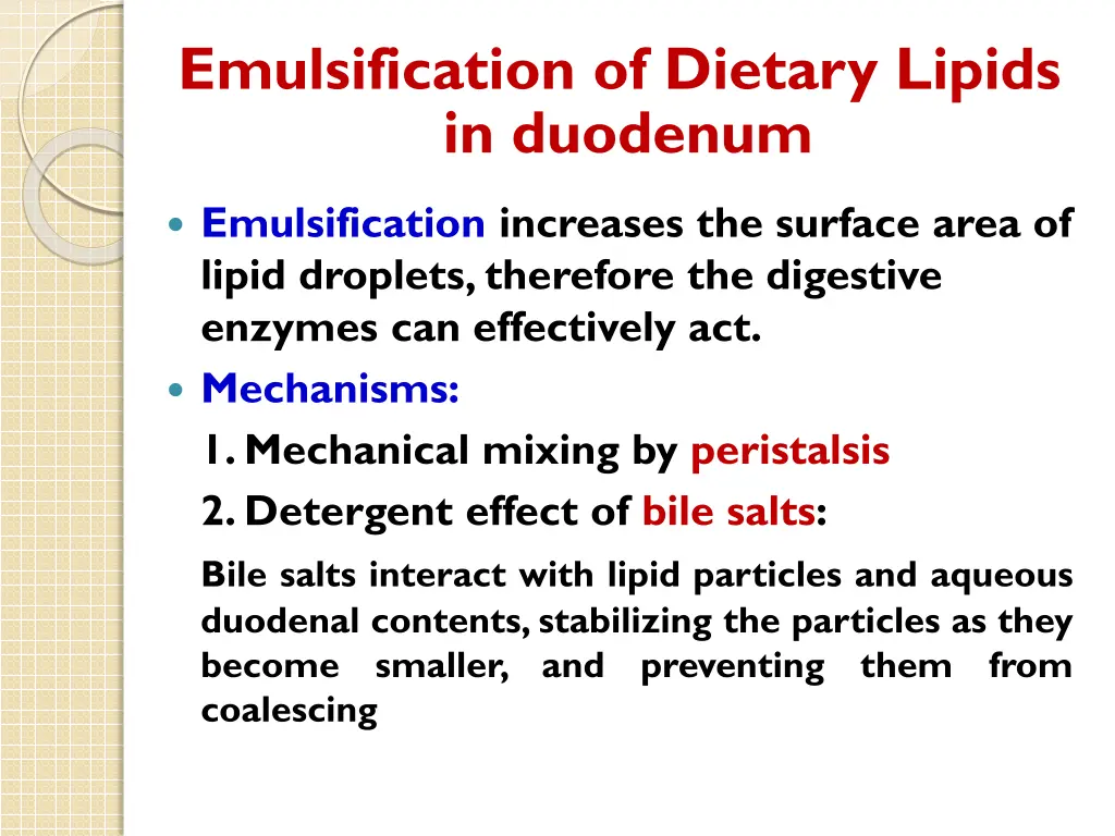 emulsification of dietary lipids in duodenum