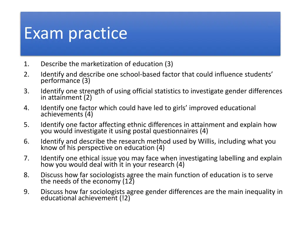 exam practice