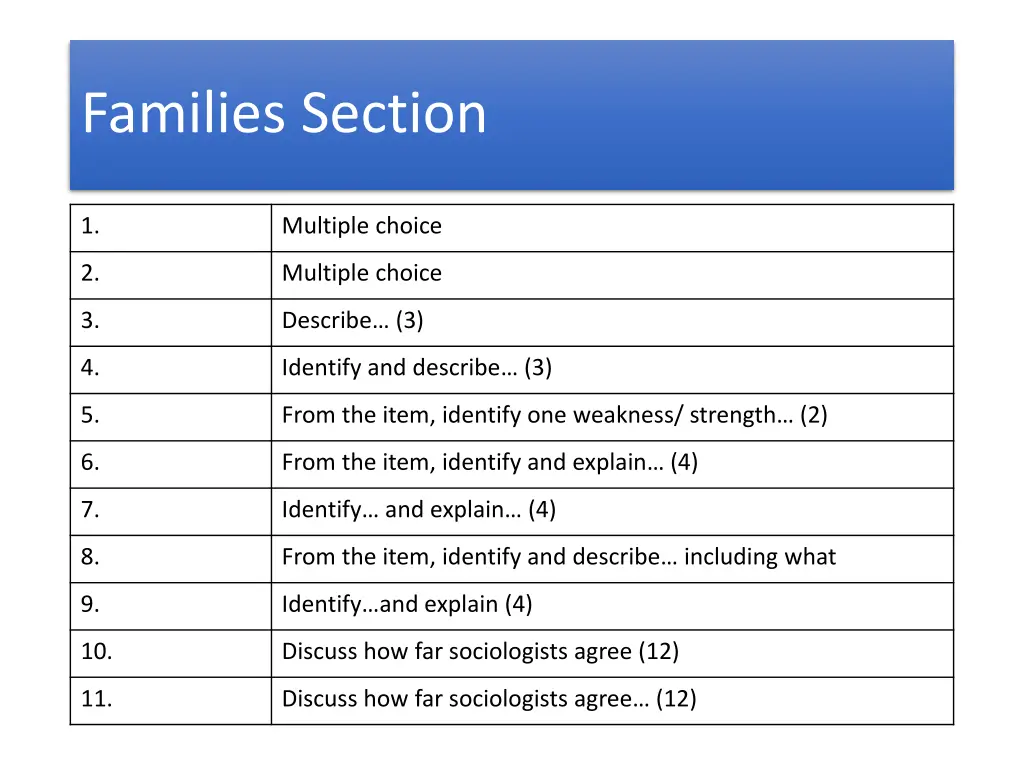 families section