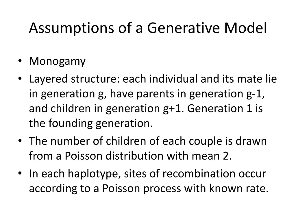 assumptions of a generative model