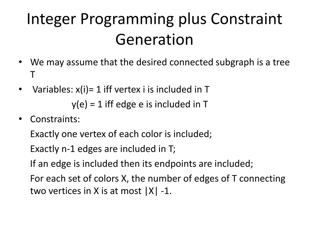 integer programming plus constraint generation