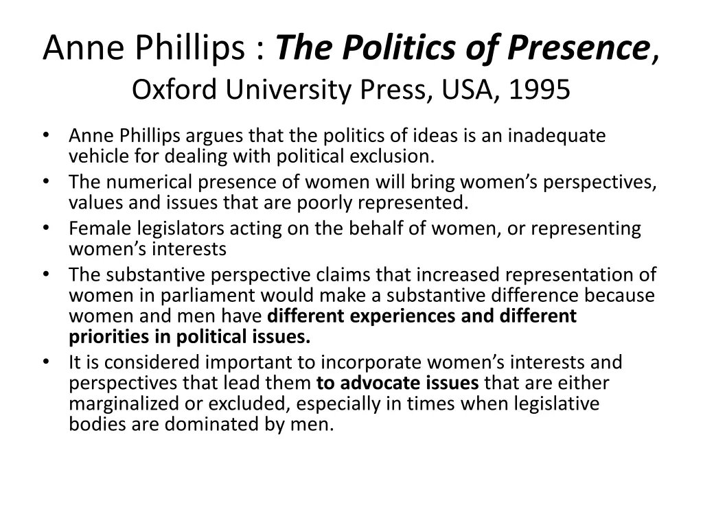 anne phillips the politics of presence oxford