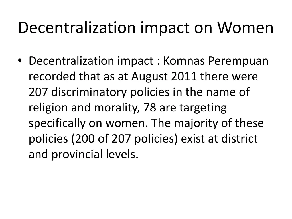 decentralization impact on women