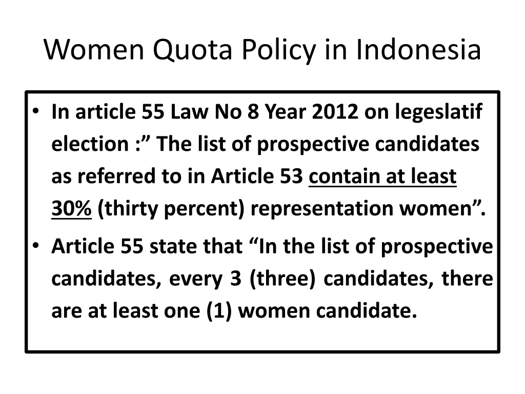 women quota policy in indonesia