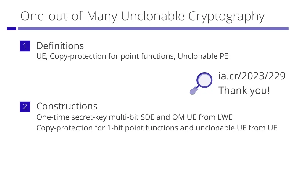 one out of many unclonable cryptography 1