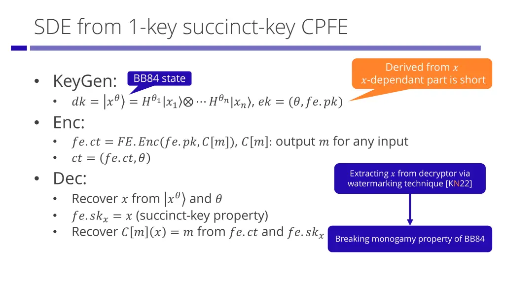 sde from 1 key succinct key cpfe