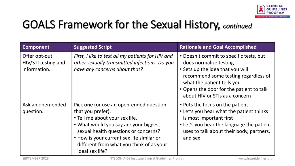 goals framework for the sexual history goals 1