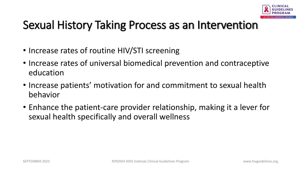 sexual history taking process as an intervention