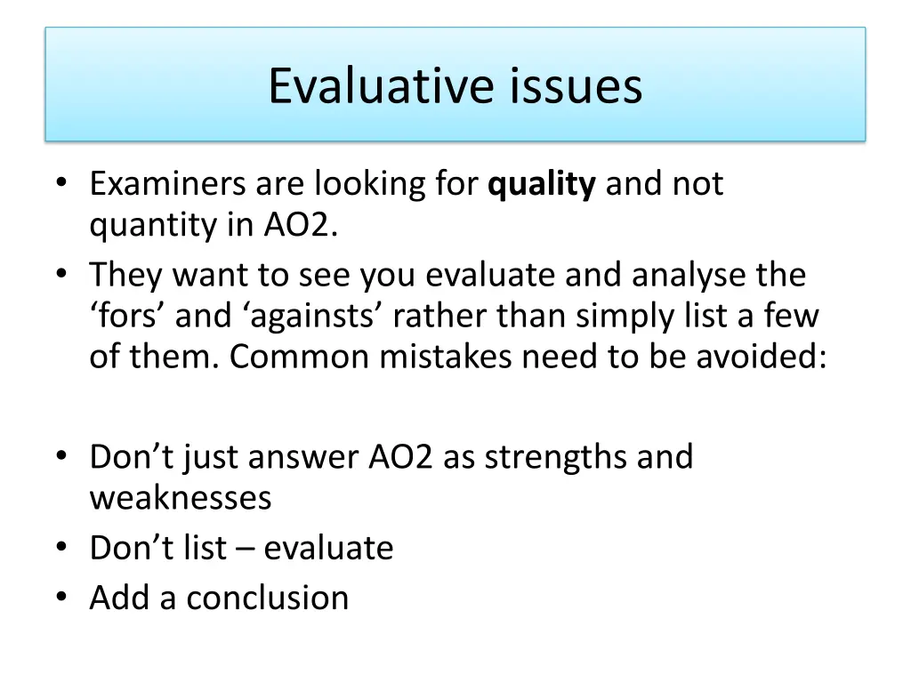 evaluative issues