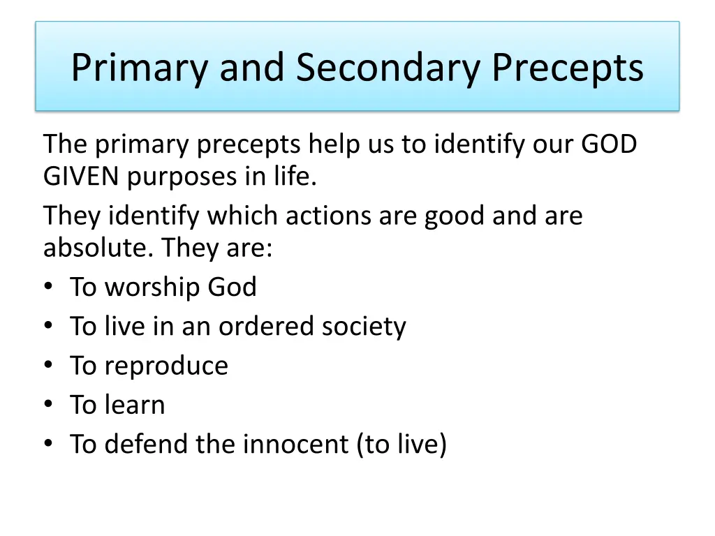 primary and secondary precepts